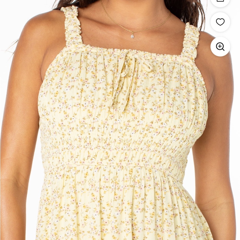 Yellow Floral Smocked ruffle Midi Dress Bridgerton style Size XL - Picture 2 of 15